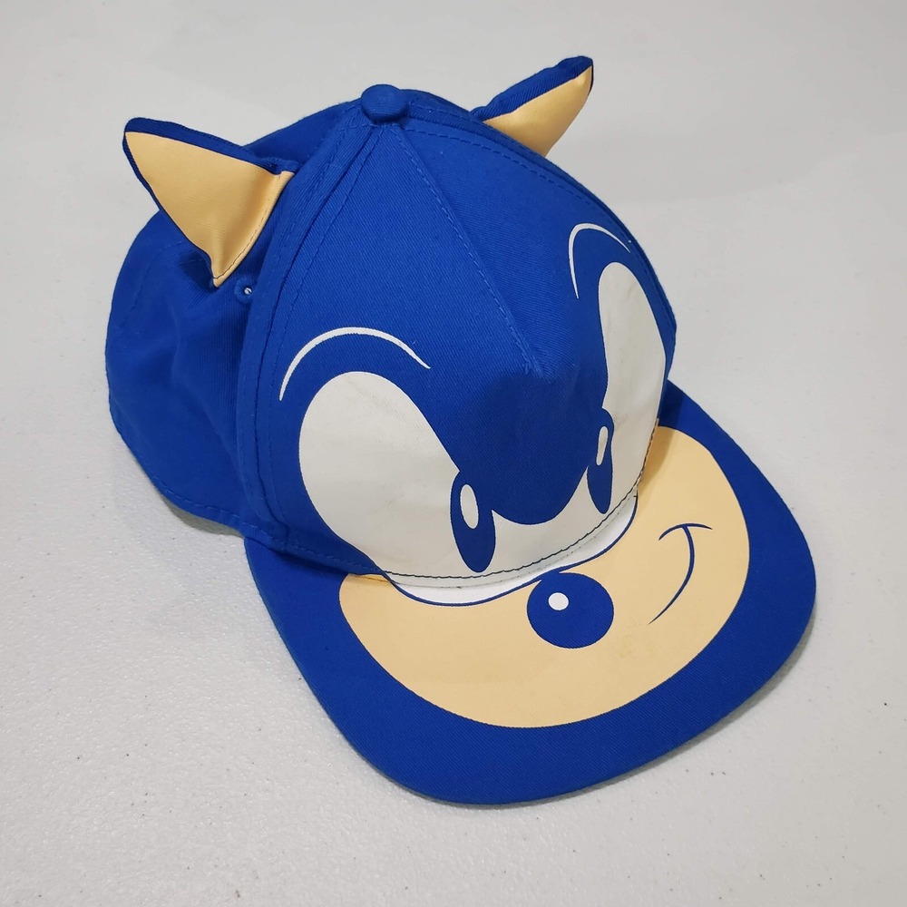 Sonic The Hedgehog Men Hat One Size Blue Snapback Character Face Adjustable READ